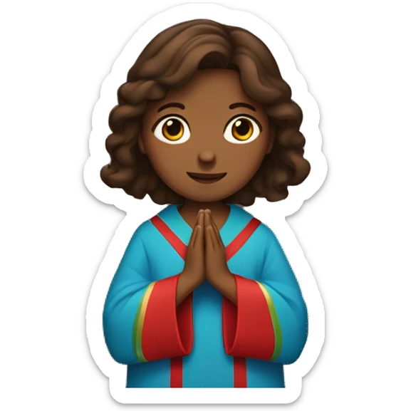 Brown haired and brown skinned women with red,blue, a little bit of green robe with her hands praying  sticker