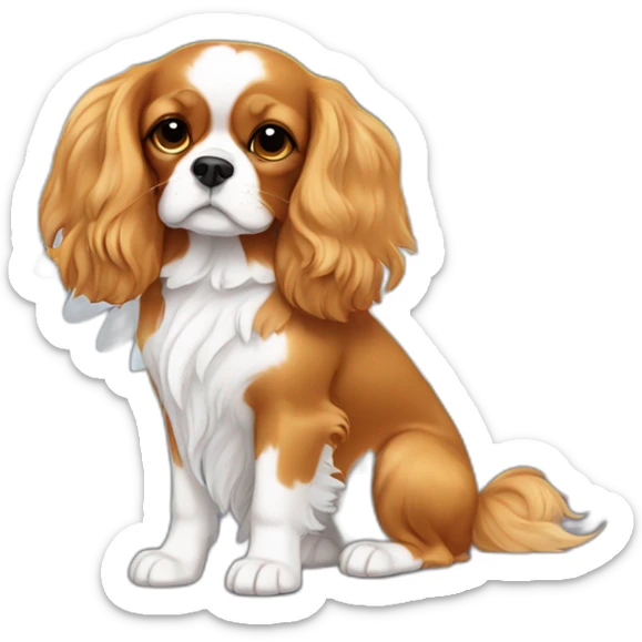 Full-body Golden King Charles cavalier with angel wings and a halo sticker
