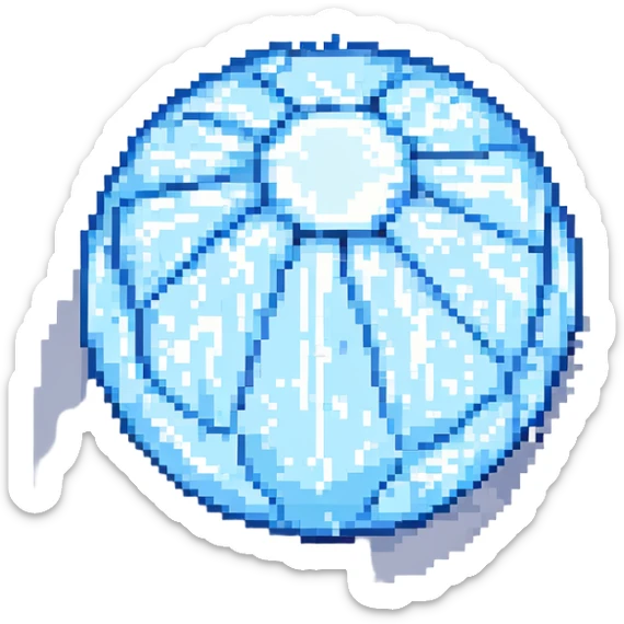 a frozen ball, with a layer of frost and icicles, pixel art style sticker