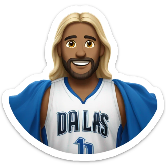 An emoji that looks like Jesus with a Dallas mavericks jersey  sticker