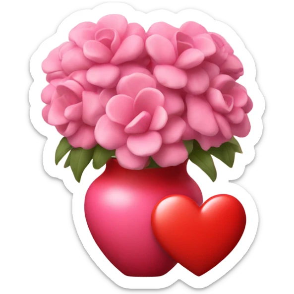 A pink Delilah flower in a love heart vase that is red sticker