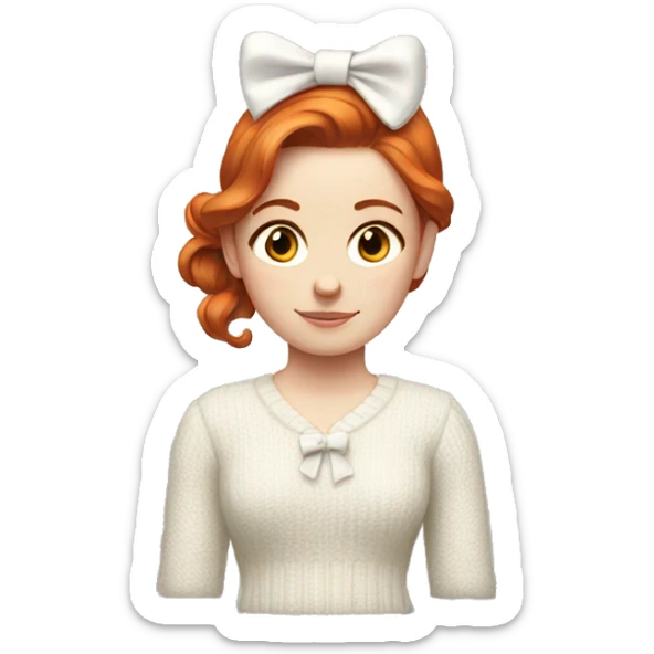 Red-haired girl with bow in hair with pale skin white sweater sticker