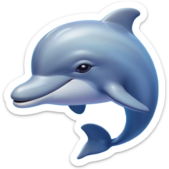 Cinematic Dreamy Dolphin Portrait Emoji, Floating serenely in a gentle sea of soft light, with a relaxed, streamlined body and half-closed, drowsy eyes that reflect a peaceful underwater lullaby, and a subtle, contented smile, Simplified yet irresistibly adorable features, highly detailed, glowing with a soft, dreamy aquatic radiance, high shine, calm and enchanting, stylized with an air of sleepy marine wonder, soft glowing outline, capturing the essence of a super cute dolphin that appears ready to drift into a sweet, soothing nap! sticker