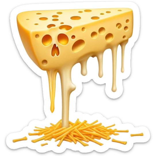 Glowing shredded cheese floating near a femur bone that has a magical golden light at its healing point. An ethereal K2 vitamin symbol pulses between them, channeling healing energy from the cheese to strengthen and repair the bone structure. sticker