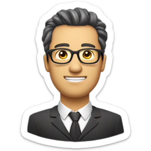 Homme blanc avec les cheuveux cours sur le côté et long attaché au dessus avec des taches de rousseurs et des lunettes sticker