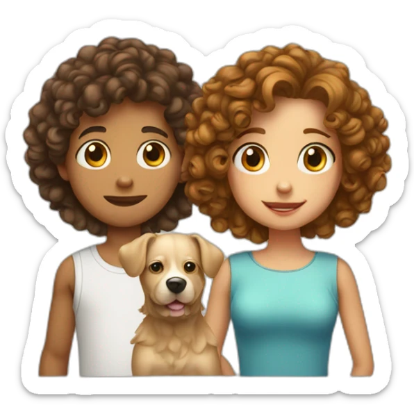 short hair boy with long hair girl with curly dog sticker