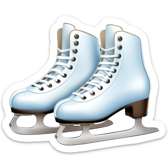 An icon showing a pair of elegant ice skates gliding across a smooth, frozen rink with snowflakes in the air. In the background, twinkling lights, winter trees, and cheering spectators create a festive atmosphere. Transparent background highlights the grace and charm of ice skating. sticker
