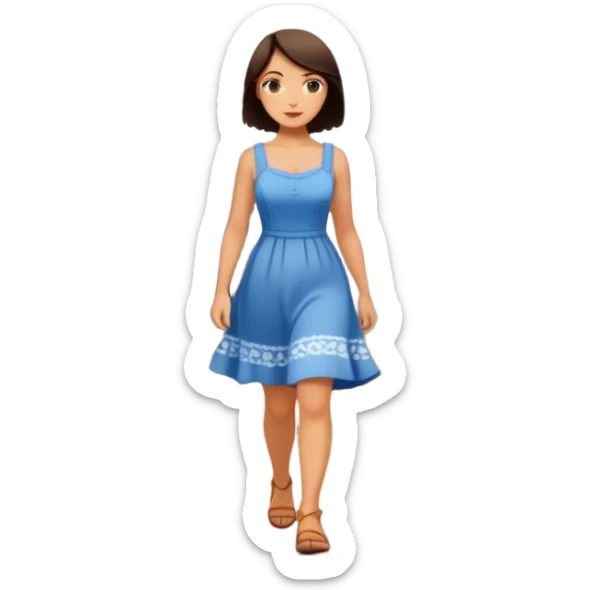 Pretty, sexy, slightly curvy white woman with short dark brown hair, walking near a Dutch windmill sticker