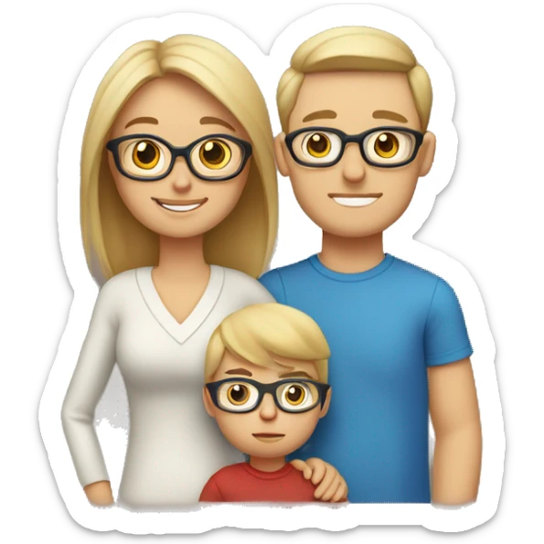 Family: mom blondie, dad with brown hair and glasses, 2 children: 7 year old son with blond hair and little baby in mother arms sticker