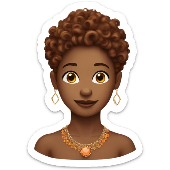 brown giro with brown orange curly hair, long lashes and gold jewlery  sticker