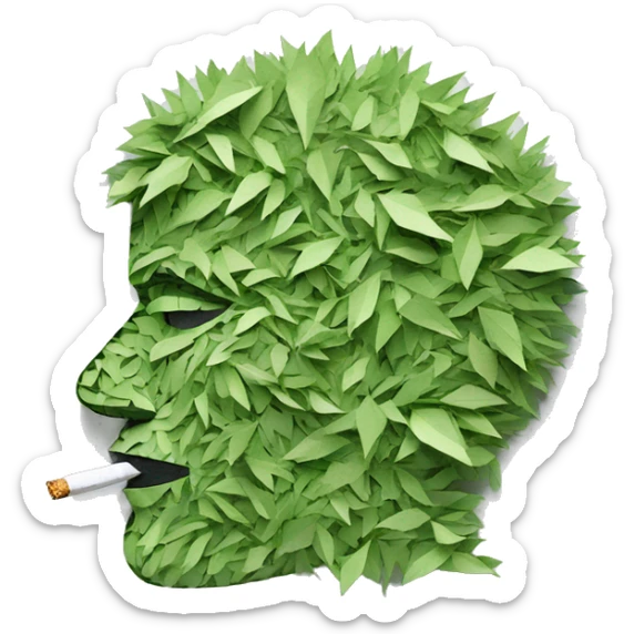 Person face portrait smoking chill made entirely of paper cuttings and 420 leaves sticker