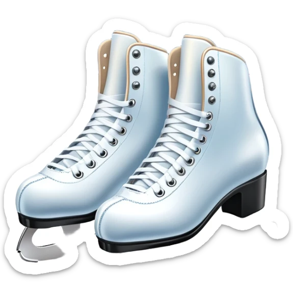 An icon featuring a pair of elegant figure skates standing on the smooth ice of a rink, with sparkling ice beneath them. The background shows a grand ice arena with bright lights and empty stands, highlighting the beauty and grace of figure skating. Transparent background. sticker