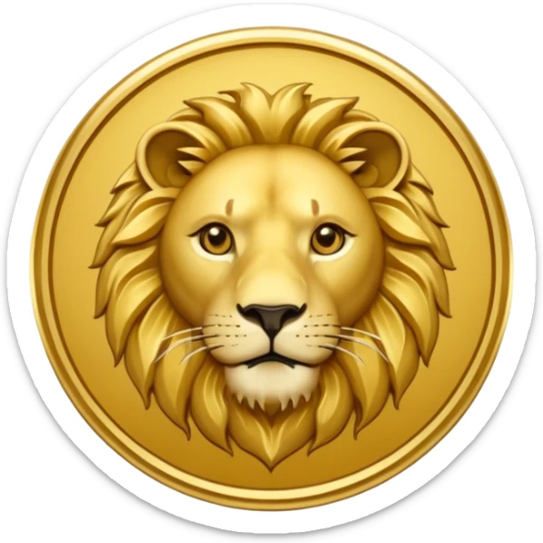 Fais un emoji de pièce d'or ronde avec l'inscription "F" dessus et un lion très détaillé gravé sur la pièce. Le F et le lion doivent être très lisible ainsi que les détails autour de la pièce.Le lion doit être gravé et en 2D il doit pas ressortir, il doit être subtile, le F doit être très visible sticker