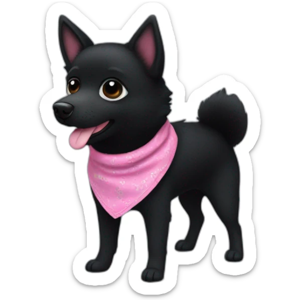 black schipperke that only have black hair, short hair and who wears a pink bandana around his neck, and sunglasses sticker