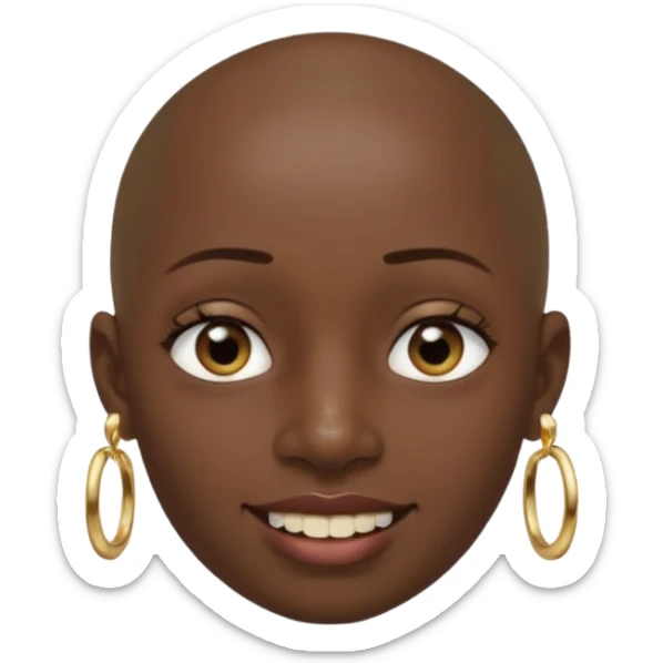 Make a emoji of a person with dark skin and has a nose ring and has a bunch of small earrings and a big earring and who has a tiny bit of hair and who has a gap between her two front teeth and with no hair sticker
