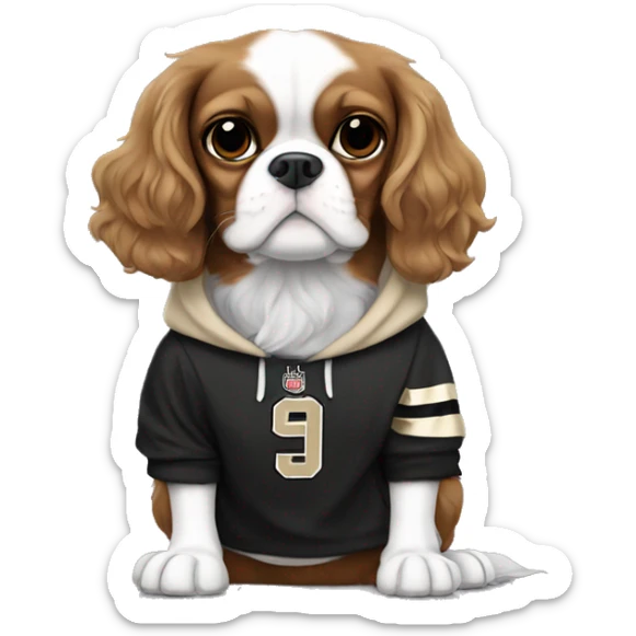 charles king spaniel dog wearing new orleans saints hoodie sticker