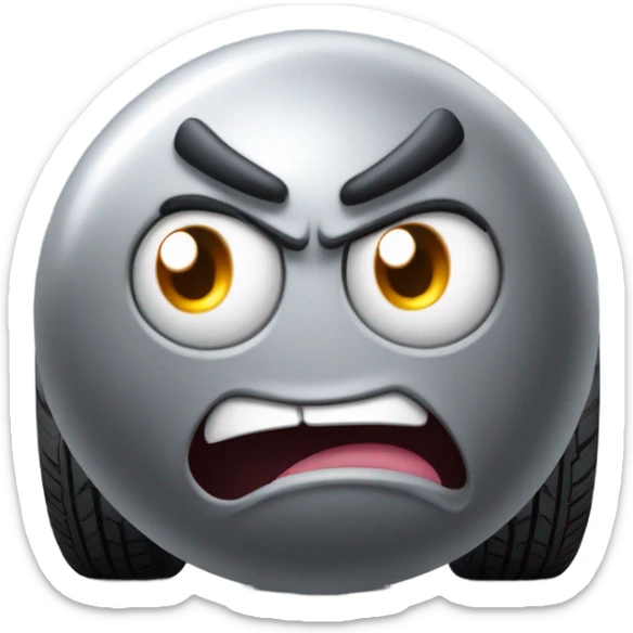 Metal cute mad Kirby Gray ball driving on car wheels with mad eyebrows game sticker