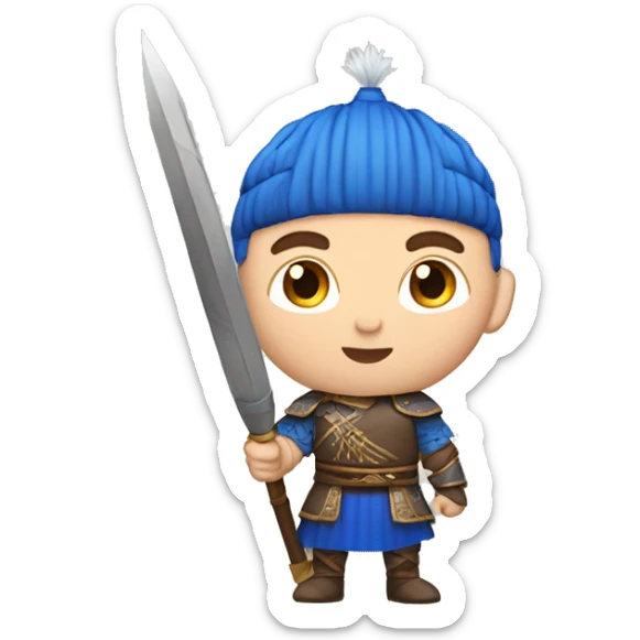 British white male with skin fade brown hair and blue eyes wearing a Mongolian warrior outfit sticker