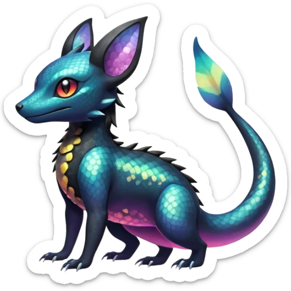 Colorful Iridescent Exotic Salandit-Aurorus-Umbreon-Fakémon-hybrid-creature (full body)  sticker