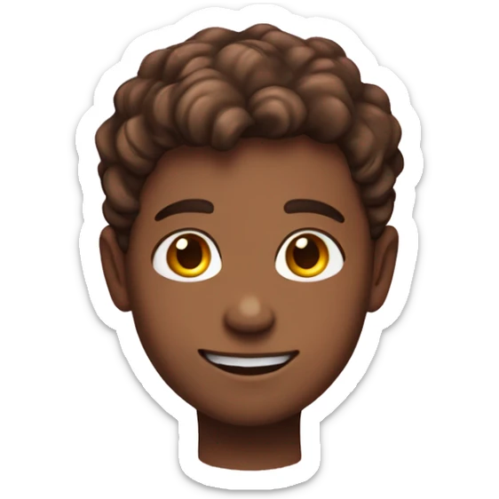 smiling boy with yellow skin and brown hair that’s swooped onto the left side of his head, he has brown freckles and pink blush sticker