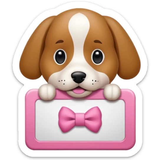 Un cane con un fiocco rosa in testa che tiene sulle zampe un cartello con scritto : “condividi il canale!” sticker