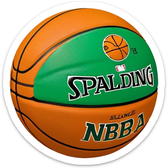 minimalist green Spalding basketball with simple NBA logo, few colorful accent lines, clean design sticker