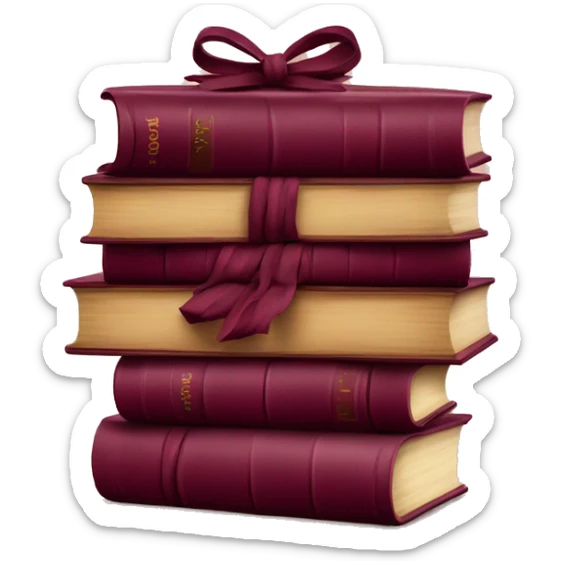 burgundy books stacked up and tied together by a burgundy bow sticker