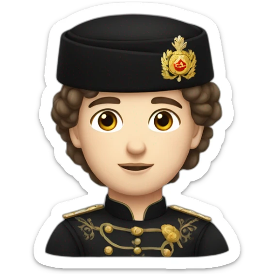 Young brownhair tsar of Russia in black cossack shirt sticker