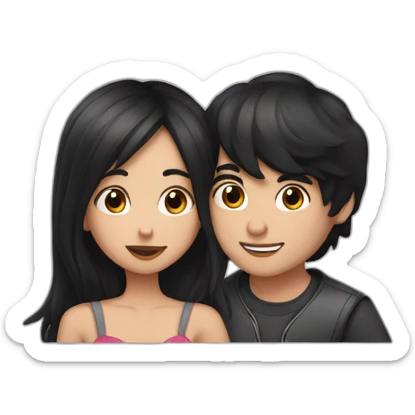 girl with black long hair and boy with black hair kissing sticker