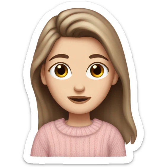 Pretty darkbrown eyed white girl with brown hair light pink sweater cozy sticker