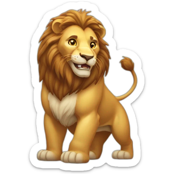 Happy lion (robust and muscular build, showcasing its strength and dominance. - Its fur will be a rich golden color) sticker