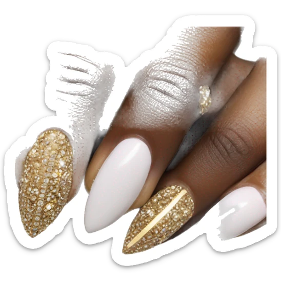 Black girl Classy almond French tip nails with gold and diamond rings  sticker