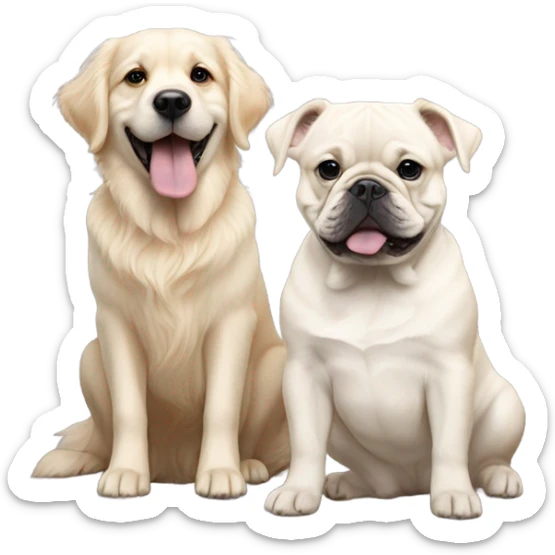 English cream golden retriever and an oreo colored french bulldog as best friends sticker