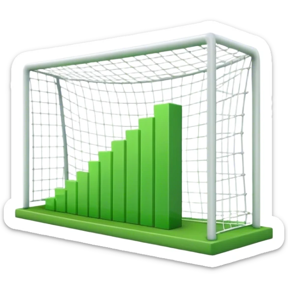 Cinematic realistic green 3d growing bar graph in a soccer goal sticker