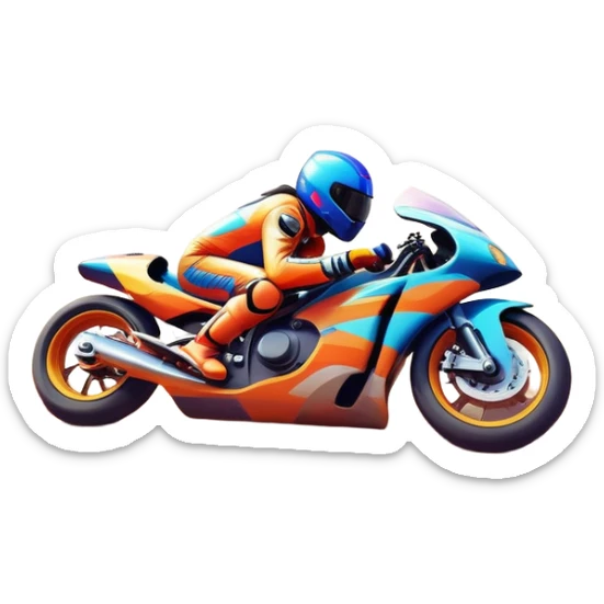 A sleek racing car and motorcycle speeding on a track, leaving a trail of dust behind. The scene captures the thrill of high-speed competition, with blurred motion and vibrant colors, highlighting the dynamic energy of motorsport. sticker