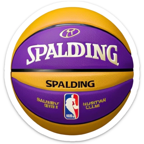 minimalist purple and gold Spalding basketball with simple NBA logo, clean design sticker