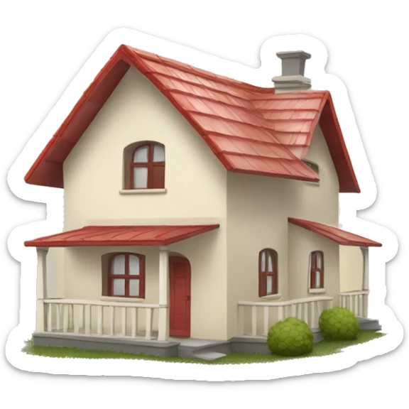 cute cartoon like simple house with cream siding and red roof sticker