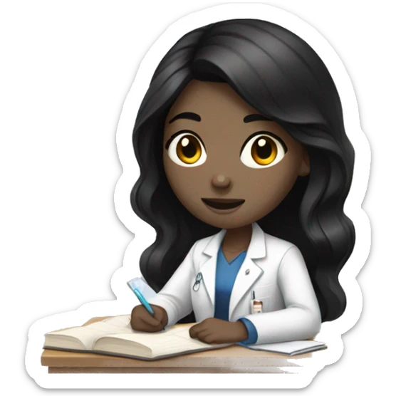 Black hair girl with pale skin studying medicine sticker