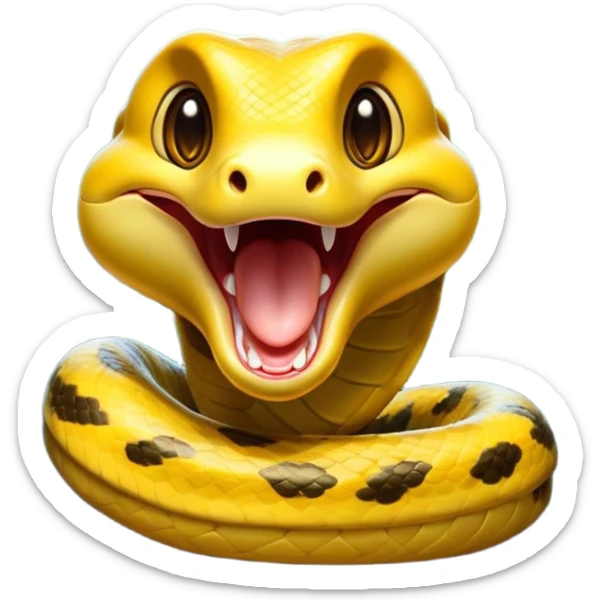 Cinematic Cute Yawning Anaconda Portrait Emoji, Head tilted slightly with a dramatic, wide-open yawn, showcasing a sinuous, scaled form with half-closed, drowsy eyes and an open, relaxed mouth, Simplified yet irresistibly adorable features, highly detailed, glowing with a soft, cozy jungle glow, high shine, relaxed yet expressive, stylized with a dash of whimsical reptilian charm, soft glowing outline, capturing the essence of a drowsy yet affectionate anaconda that appears ready to stretch out for a nap! sticker