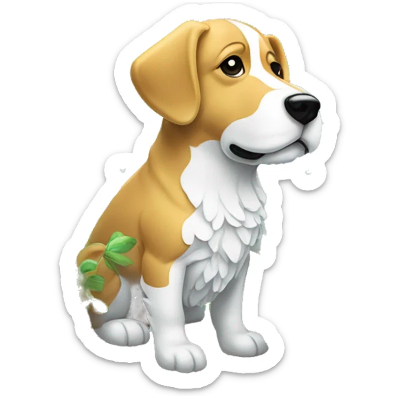 A dog made of glass mirror crystals prisms glass transparent filled with plants as a terrarium with graffiti doodles sticker