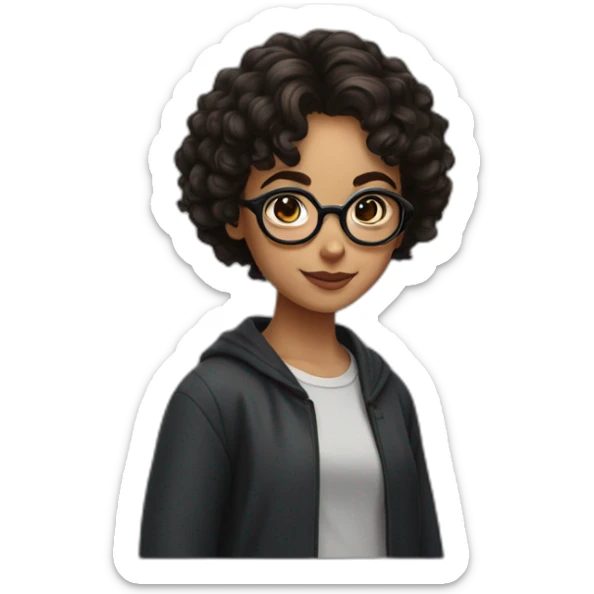 girl with short curly dark brown hair and harry potter glasses sticker