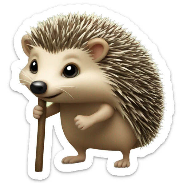 hedgehog with a stick sticker