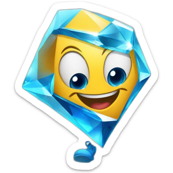 A blue brilliant diamond character with a funny face near the finish line sticker