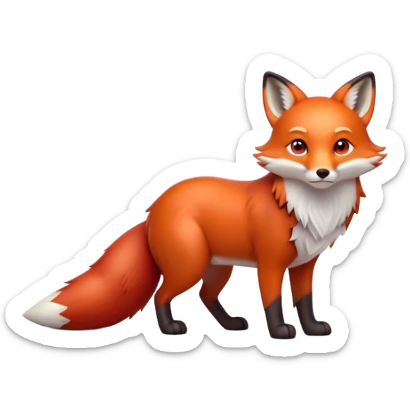 cinematic-noble [fox]-realistic-full-body-standing on all fours-emoji,-tail-tucked-close,-head-tilted-dramatically,-fox-[red]-fur,-simplified-yet-realistic-focused-features,-highly-detailed,-glowing-with-an-almost-sarcastic-glow  expressive eyes sticker