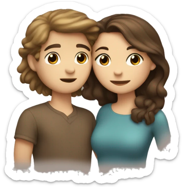 The brunette-haired boy and the girl with brown hair and blonde hair underneath are kissing sticker