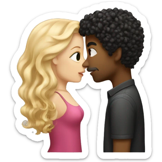 A white girl with blond straight hair kissing a light-skinned brown guy with curly black hair sticker