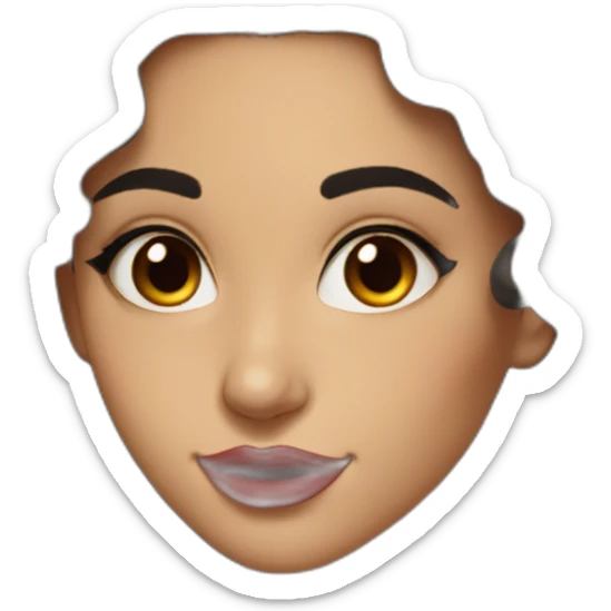 young moroccan woman with dark brown eyes, winking with one eye, smiling, dark long curling hair, red lips, black dress, sticker