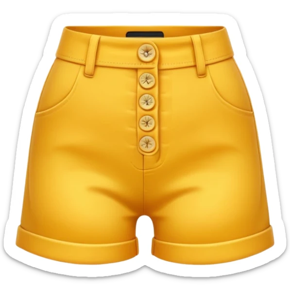 A 3D cartoon Golden yellow high-waist shorts with visible seams and buttons, soft shading, isolated plain background, Memoji-style. sticker