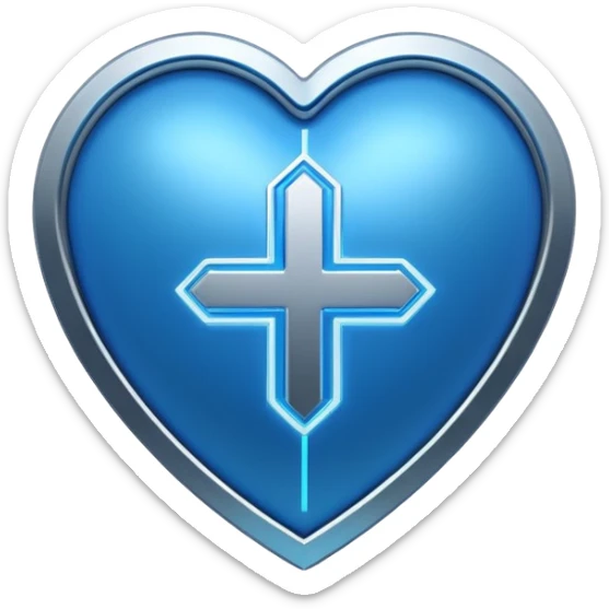 Futuristic premium medical AI logo emoji, sleek metallic heart or shield, ECG line forming stylized letters AI, neon blue and silver, 3D effect, glowing edges, minimal but bold, tech-savvy, high-tech healthcare branding, instantly recognizable, viral-ready, vector flat style with subtle shadows sticker