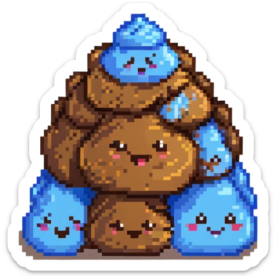 Pile of poo emoji with gradient colors from brown to darker brown, cute smiling face sticker